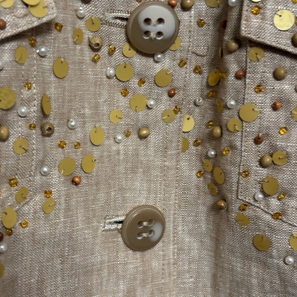 Just B Berek Western Formal Jacket Tan Size L 100% Linen Gold Sequins Beading - Picture 6 of 12